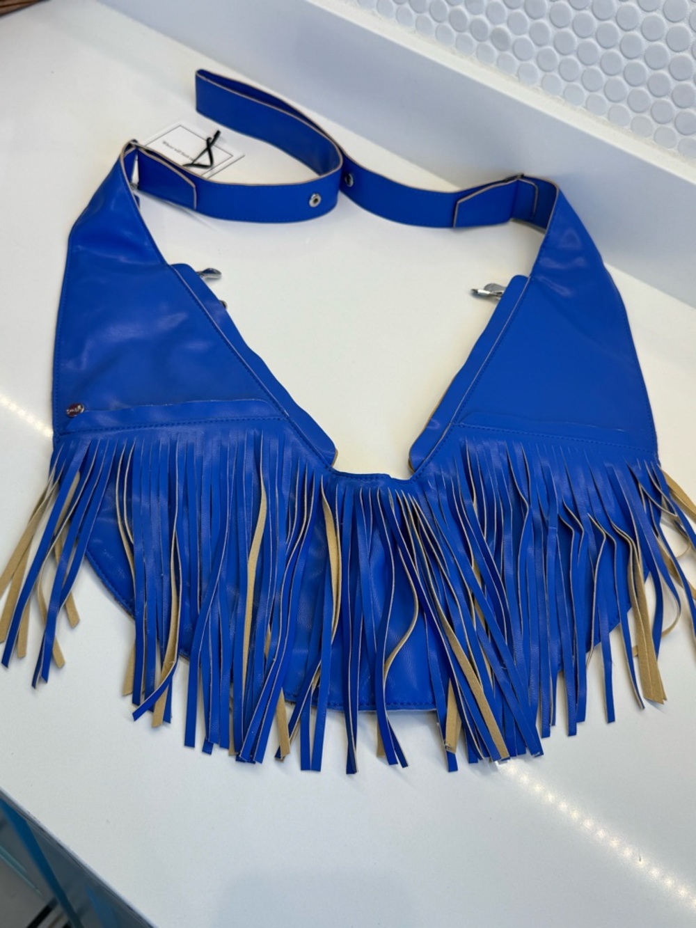 Sash Bag Fringe Vibrant Blue Faux Leather Crossbody Purse